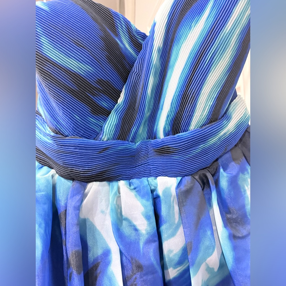 Blue, White and Black Pleated Dress